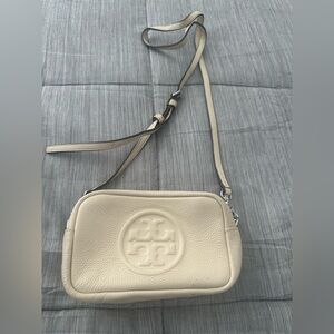 Tory Burch Pebbled Leather Cream Crossbody Camera Bag